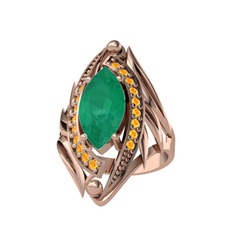 Kök zümrüt ve sitrin 18 ayar rose altın yüzük
