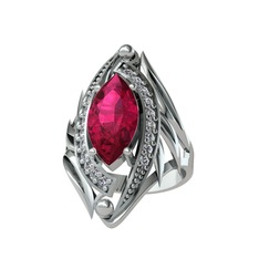 Rodolit garnet ve beyaz zirkon 8 ayar beyaz altın yüzük