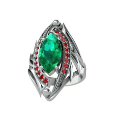 Yeşil kuvars ve garnet 14 ayar beyaz altın yüzük
