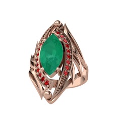 Euthalia Yüzük - Kök zümrüt ve garnet 8 ayar rose altın yüzük #26p22k