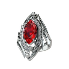 Garnet ve beyaz zirkon 18 ayar beyaz altın yüzük