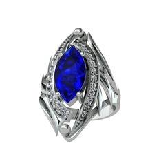 Euthalia Yüzük - Lab safir ve swarovski 18 ayar beyaz altın yüzük #3pkqk