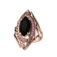 Siyah zirkon ve pembe kuvars 18 ayar rose altın yüzük