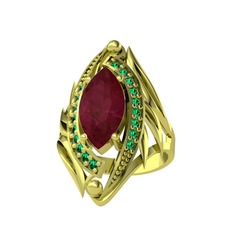 Kök yakut ve yeşil kuvars 14 ayar altın yüzük