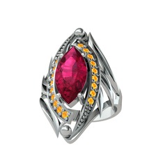 Euthalia Yüzük - Rodolit garnet ve sitrin 18 ayar beyaz altın yüzük #4h0my8