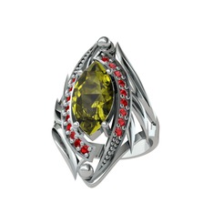 Euthalia Yüzük - Peridot ve garnet 14 ayar beyaz altın yüzük #4ubeez