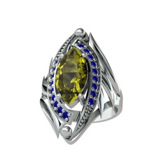 Peridot ve lab safir 8 ayar beyaz altın yüzük