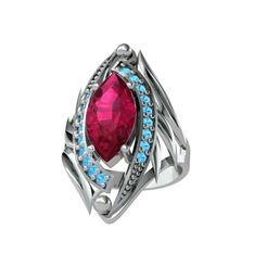 Rodolit garnet ve akuamarin 925 ayar gümüş yüzük