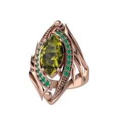 Peridot ve kök zümrüt 925 ayar rose altın kaplama gümüş yüzük