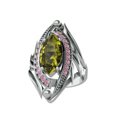 Euthalia Yüzük - Peridot ve pembe kuvars 14 ayar beyaz altın yüzük #64xn6q