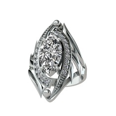 Beyaz zirkon ve swarovski 18 ayar beyaz altın yüzük