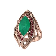 Kök zümrüt ve kök yakut 18 ayar rose altın yüzük