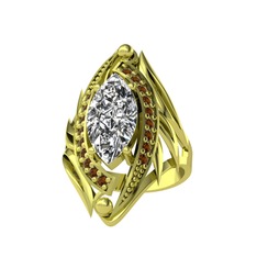 Euthalia Yüzük - Beyaz zirkon ve dumanlı kuvars 14 ayar altın yüzük #7a2tt