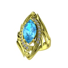 Akuamarin ve beyaz zirkon 8 ayar altın yüzük