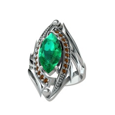 Yeşil kuvars ve dumanlı kuvars 8 ayar beyaz altın yüzük