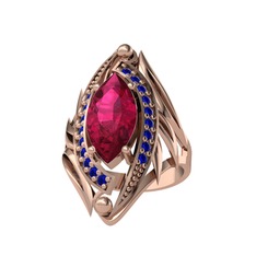 Rodolit garnet ve lab safir 925 ayar rose altın kaplama gümüş yüzük