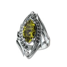 Euthalia Yüzük - Peridot ve siyah zirkon 14 ayar beyaz altın yüzük #8s7eyx