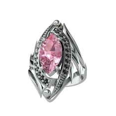 Euthalia Yüzük - Pembe kuvars ve siyah zirkon 8 ayar beyaz altın yüzük #9bxblr