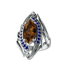 Dumanlı kuvars ve lab safir 925 ayar gümüş yüzük