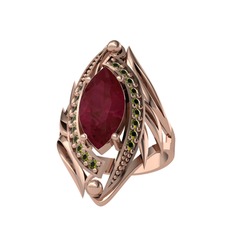 Kök yakut ve peridot 14 ayar rose altın yüzük