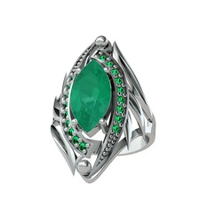 Euthalia Yüzük - Kök zümrüt ve yeşil kuvars 18 ayar beyaz altın yüzük #bhs8c6