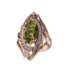 Peridot ve swarovski 14 ayar rose altın yüzük