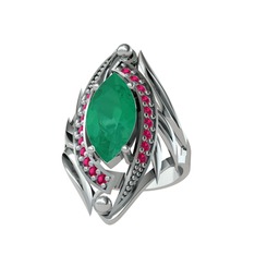 Euthalia Yüzük - Kök zümrüt ve rodolit garnet 18 ayar beyaz altın yüzük #dg4xo7