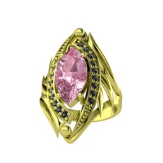 Euthalia Yüzük - Pembe kuvars ve siyah zirkon 8 ayar altın yüzük #dk1lza
