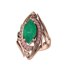 Euthalia Yüzük - Kök zümrüt ve pembe kuvars 14 ayar rose altın yüzük #e5u7fy