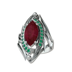 Euthalia Yüzük - Kök yakut ve kök zümrüt 8 ayar beyaz altın yüzük #e65bh8