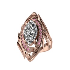Swarovski ve pembe kuvars 925 ayar rose altın kaplama gümüş yüzük