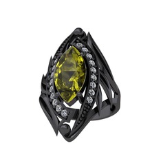 Euthalia Yüzük - Peridot ve beyaz zirkon 925 ayar siyah rodyum kaplama gümüş yüzük #ergair