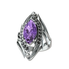 Euthalia Yüzük - Ametist ve siyah zirkon 8 ayar beyaz altın yüzük #f1wxht