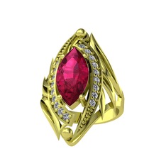 Rodolit garnet ve beyaz zirkon 925 ayar altın kaplama gümüş yüzük