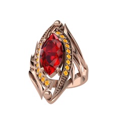 Garnet ve sitrin 18 ayar rose altın yüzük