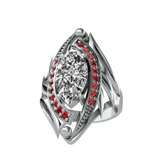 Beyaz zirkon ve garnet 18 ayar beyaz altın yüzük