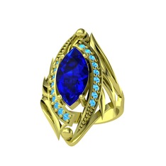 Euthalia Yüzük - Lab safir ve akuamarin 8 ayar altın yüzük #h53xit