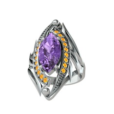 Euthalia Yüzük - Ametist ve sitrin 14 ayar beyaz altın yüzük #h791qy