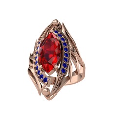 Garnet ve lab safir 18 ayar rose altın yüzük