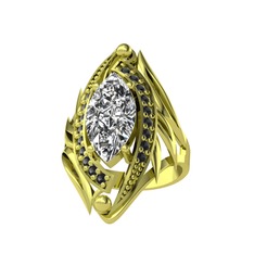 Beyaz zirkon ve siyah zirkon 8 ayar altın yüzük