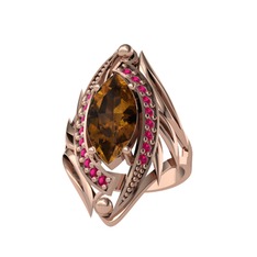 Dumanlı kuvars ve rodolit garnet 14 ayar rose altın yüzük