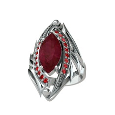 Euthalia Yüzük - Kök yakut ve garnet 14 ayar beyaz altın yüzük #jgdld6