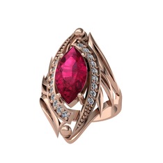Euthalia Yüzük - Rodolit garnet ve beyaz zirkon 8 ayar rose altın yüzük #js92xq