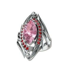 Euthalia Yüzük - Pembe kuvars ve garnet 18 ayar beyaz altın yüzük #k3rx0b