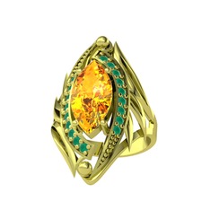 Euthalia Yüzük - Sitrin ve kök zümrüt 8 ayar altın yüzük #kqivnz