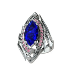 Euthalia Yüzük - Lab safir ve pembe kuvars 8 ayar beyaz altın yüzük #kttcs0