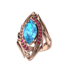 Akuamarin ve rodolit garnet 8 ayar rose altın yüzük