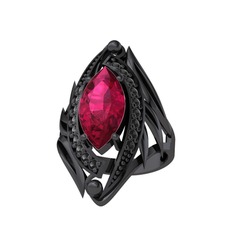 Euthalia Yüzük - Rodolit garnet ve siyah zirkon 925 ayar siyah rodyum kaplama gümüş yüzük #lyonqe