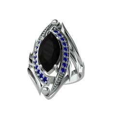 Siyah zirkon ve lab safir 8 ayar beyaz altın yüzük