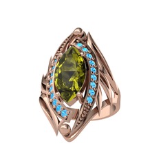 Peridot ve akuamarin 8 ayar rose altın yüzük